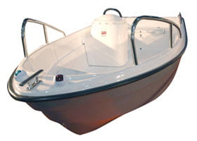 Boat AMBER 360E. Stable, reliable, four-seated, moderate-angle keel boat in double hull performance