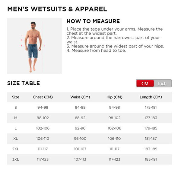 Jobe wetsuit measure